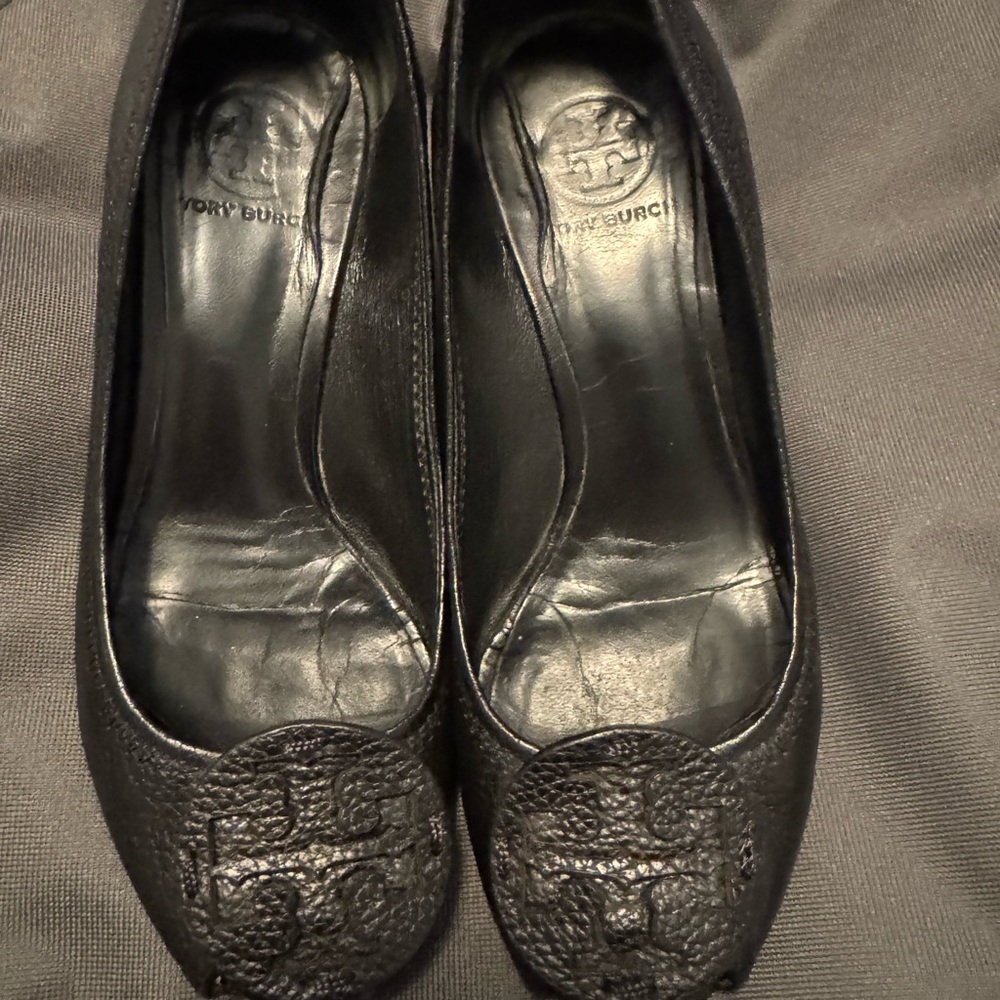 Tory Burch Black Leather Wedges